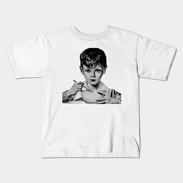 Boy eating out of a bowl and staring at you! Kids T-Shirt by Marccelus